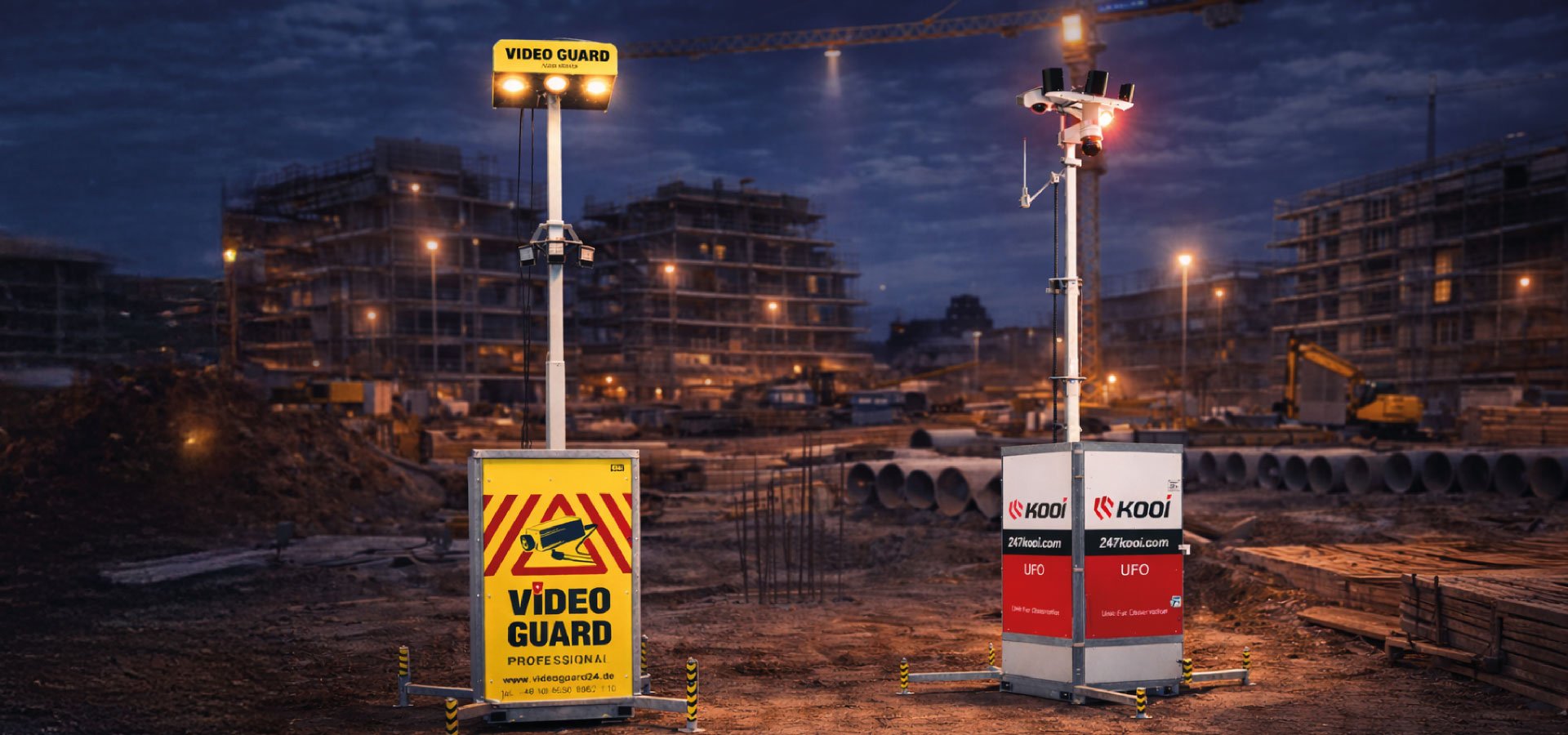 Videoguard og Kooi tårn i samme byggeplads landskab