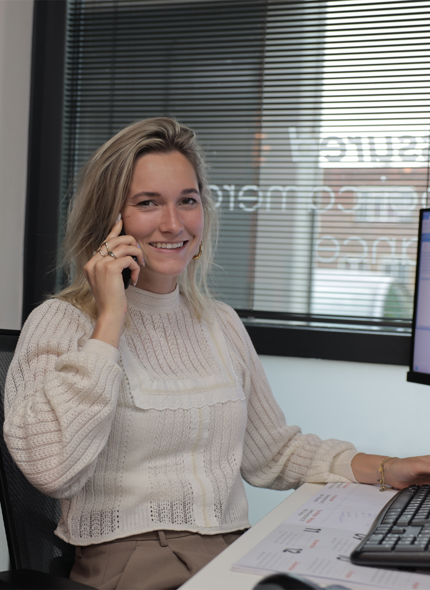 A telephone operator making a call